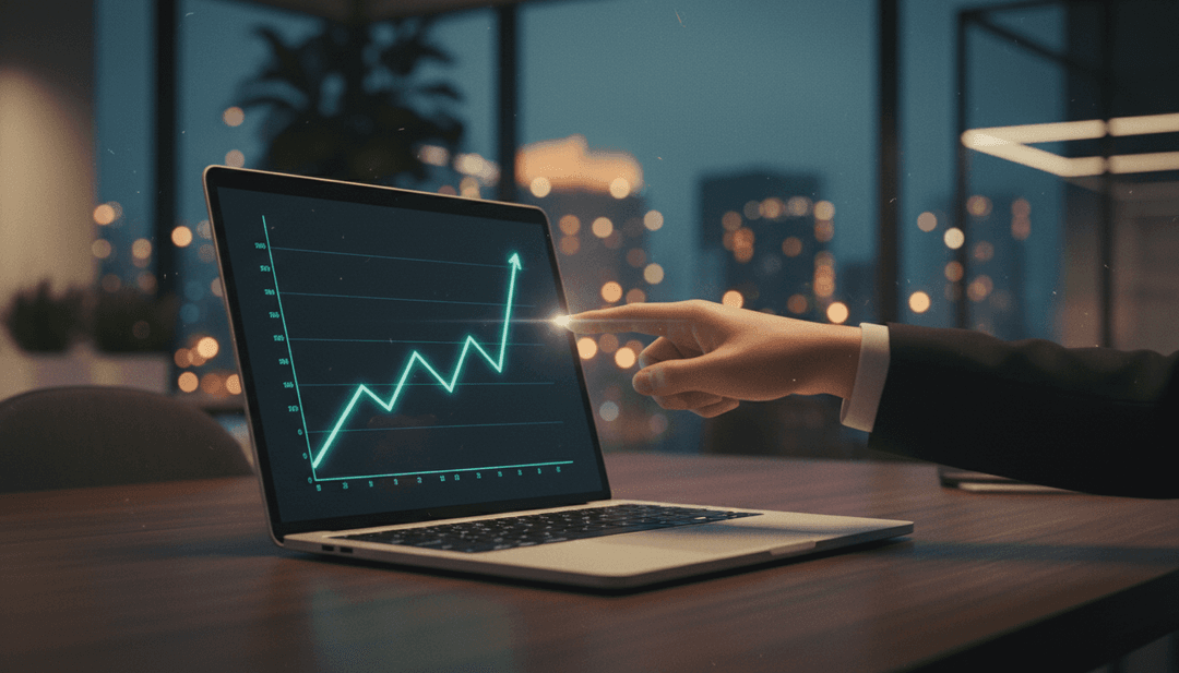 A cinematic photo of a hand pointing to a growth chart on a screen, symbolizing an ARR milestone announcement featured on MarketWatch.