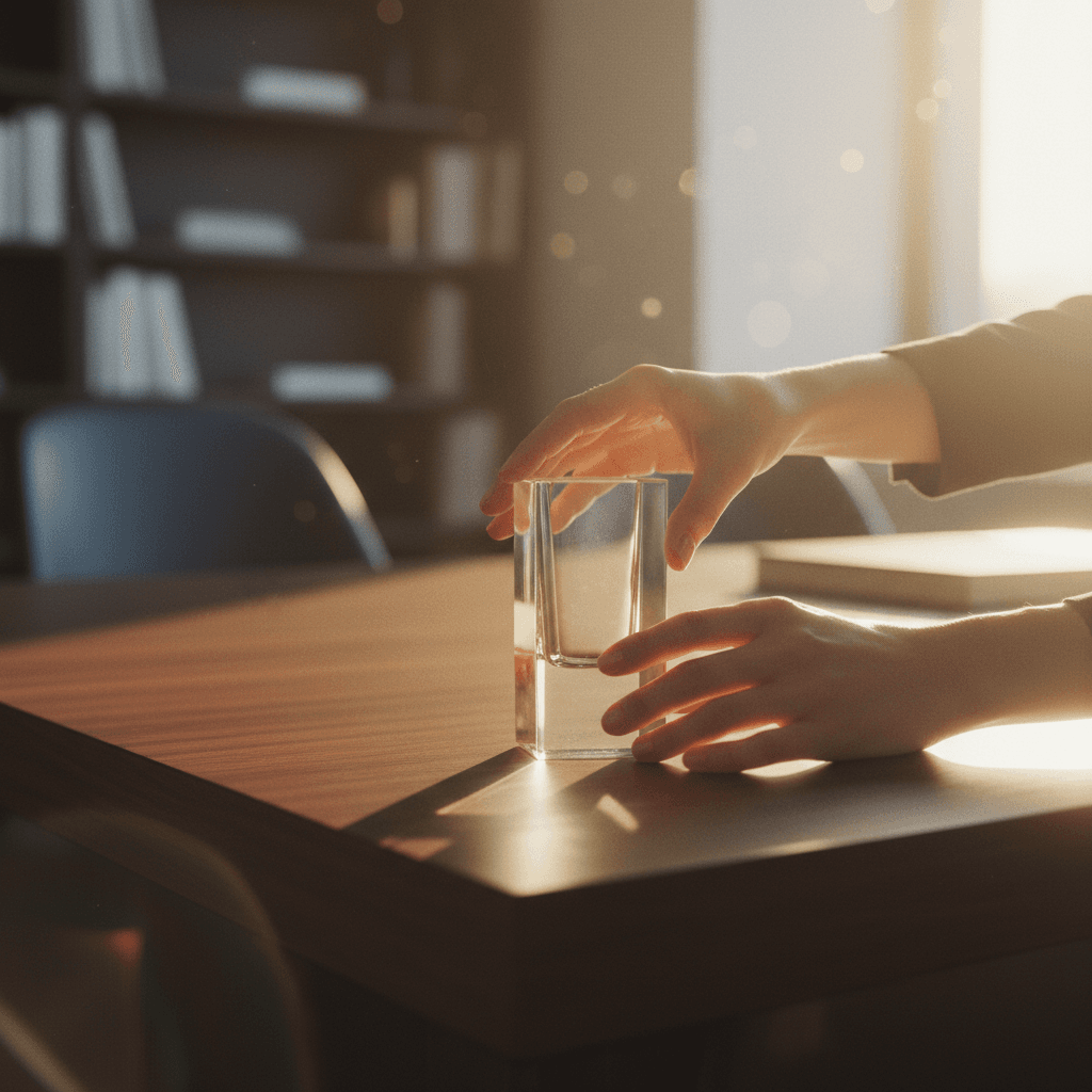 A close-up of hands placing a glass award on a desk, representing an award recognition announcement being featured on MarketWatch.