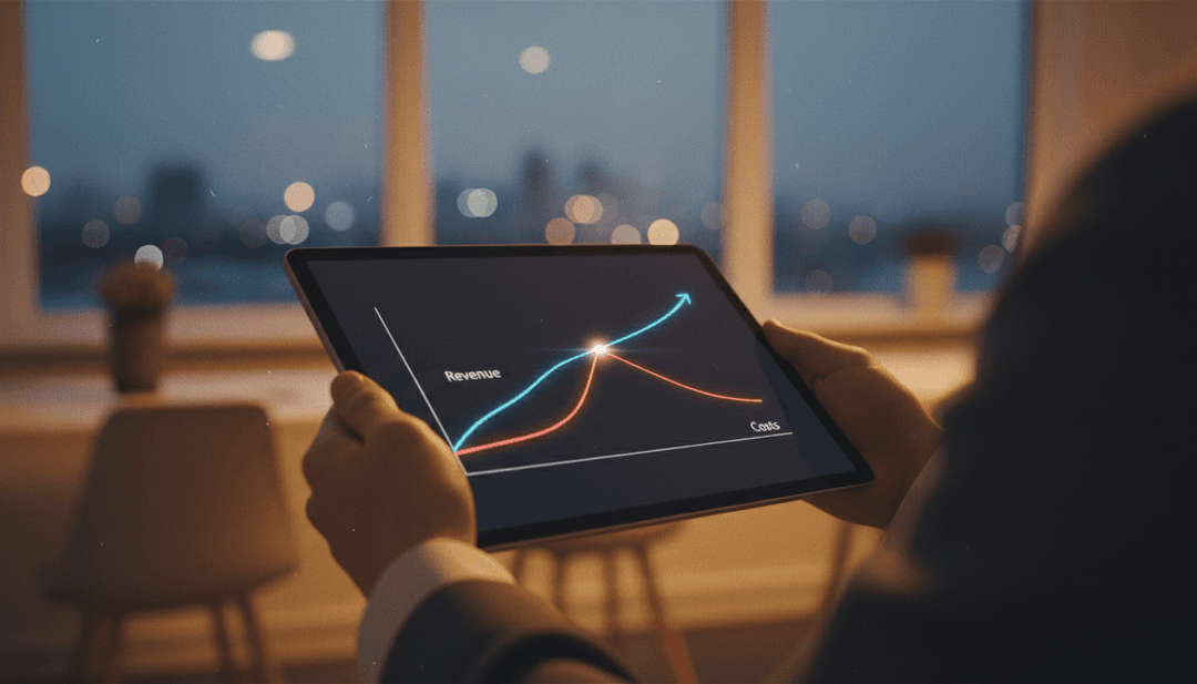 A close-up of a tablet showing a financial graph reaching the breakeven point, representing a company's breakeven milestone announcement on MarketWatch.