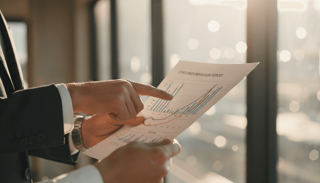 A person's hands pointing at a chart in a consumer behavior report, symbolizing data analysis for a feature on MarketWatch.