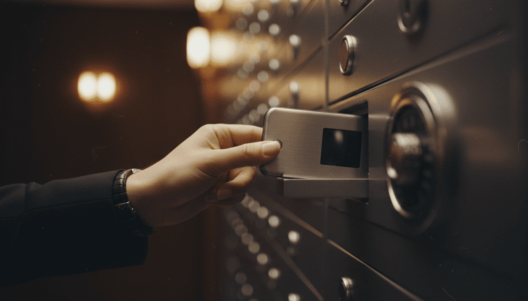A person securely placing a crypto hardware wallet into a safe, representing a crypto custody expansion announcement featured on MarketWatch.