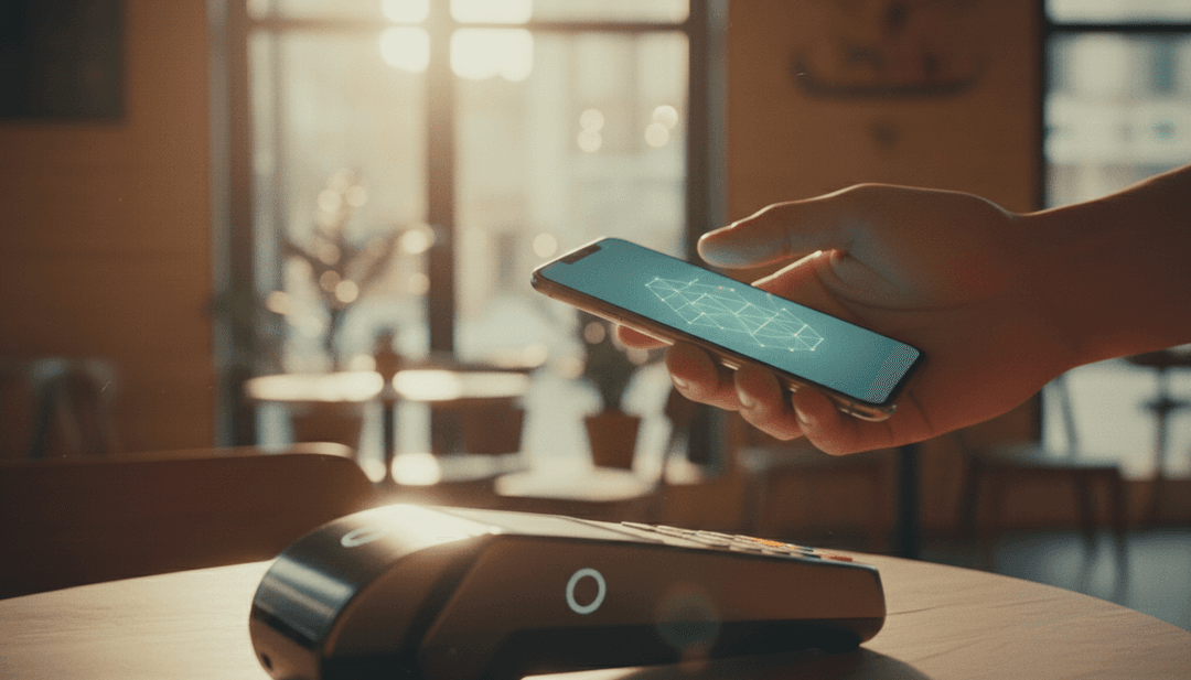 A person uses their smartphone for a crypto payment at a terminal, illustrating a crypto payment integration announcement featured on MarketWatch.