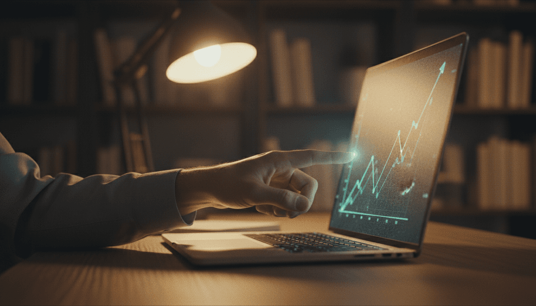 A person's hand points to a growth chart on a laptop, symbolizing a developer community milestone announcement featured on MarketWatch.