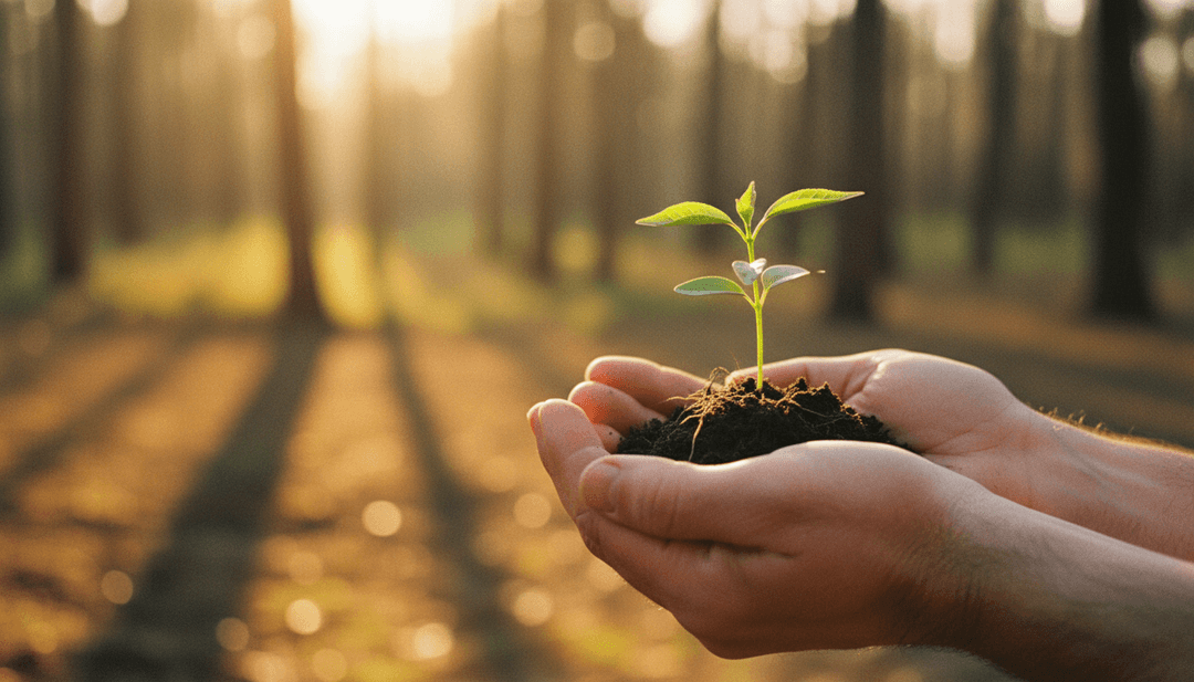 Hands holding a small sapling, symbolizing an environmental commitment announcement shared on financial news outlets like MarketWatch.