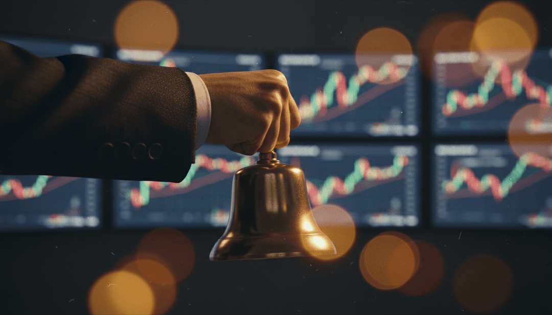A hand ringing a brass bell, symbolizing an IPO completion announcement and its coverage on financial media like MarketWatch.