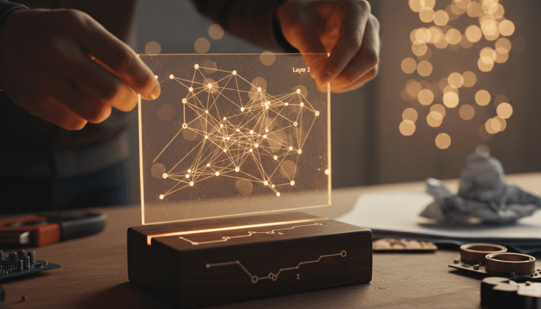 A visual representation of a Layer 2 expansion, with hands layering a complex network diagram over a simple one, symbolizing a feature on MarketWatch.
