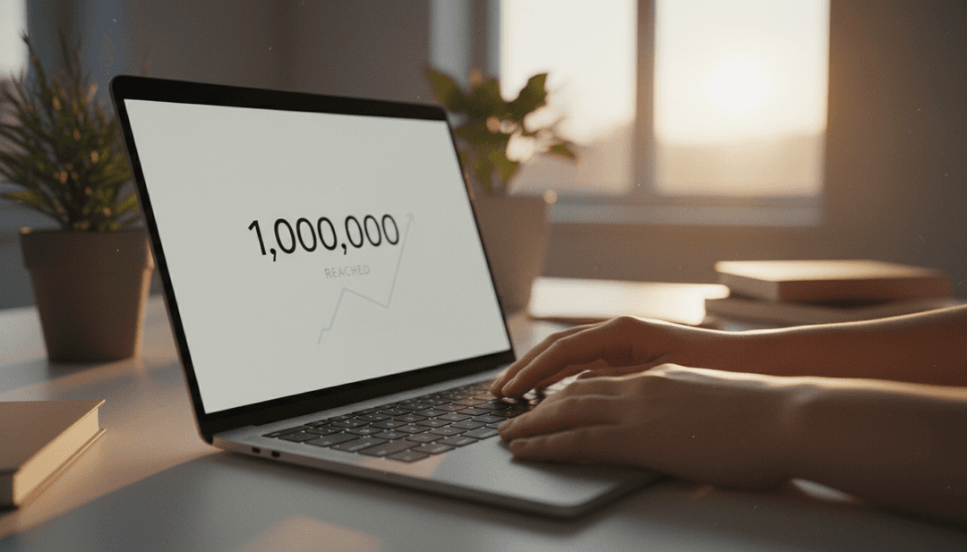 A laptop screen showing a 'one million users' milestone on a dashboard, symbolizing a growth announcement featured on MarketWatch.