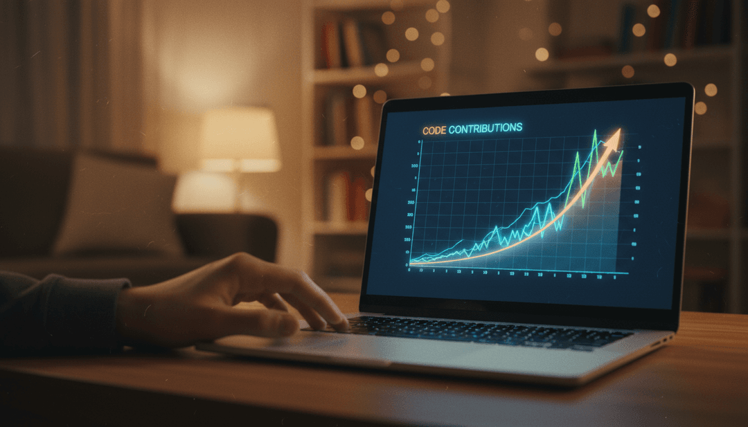 A cinematic photo representing an open source contribution milestone announcement, with a graph showing growth, symbolizing its feature on MarketWatch.