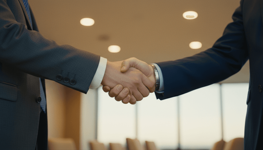 A cinematic photo of a professional handshake, representing a partner ecosystem milestone announcement featured on the financial news outlet MarketWatch.