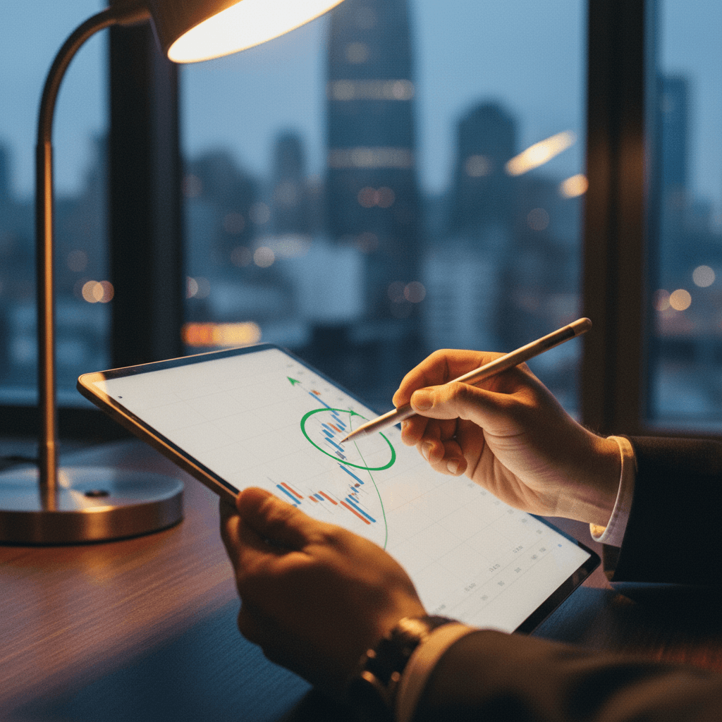A close-up of a hand highlighting a positive growth chart, representing a quarterly performance milestone announcement on MarketWatch.