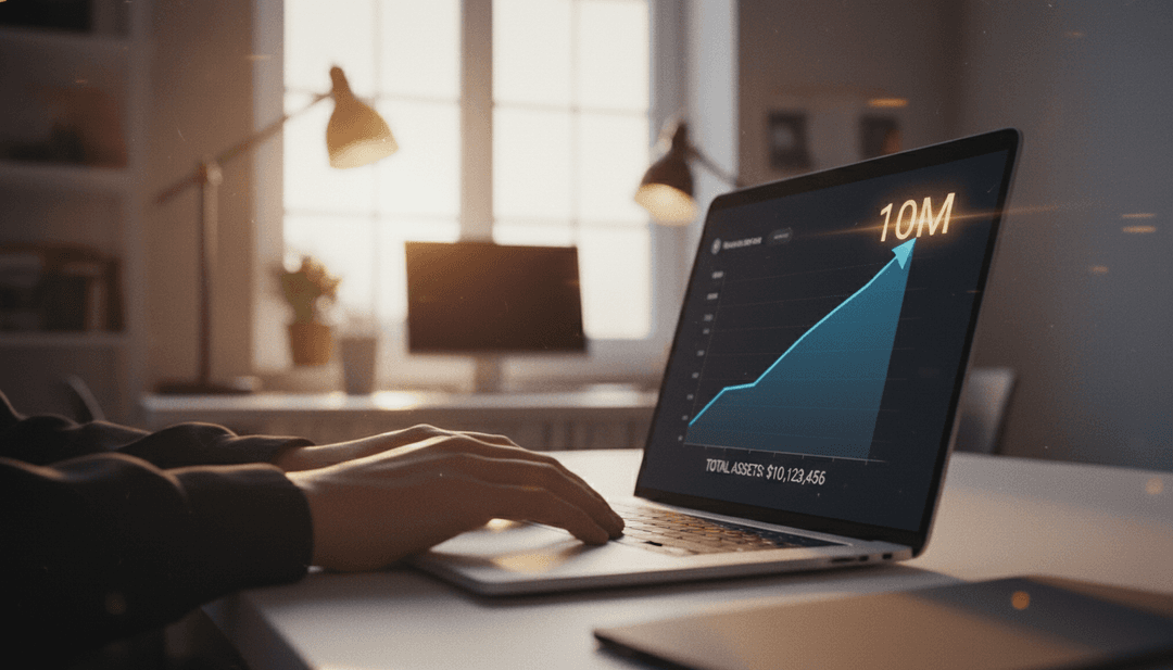 A close-up of a laptop screen showing a financial graph crossing the ten million ARR milestone, symbolizing a business announcement on MarketWatch.