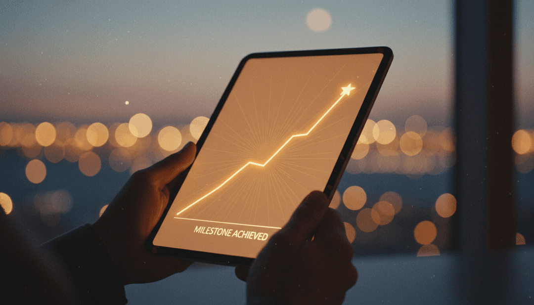 A person reviews a growth chart on a tablet, representing a Web3 community milestone announcement on MarketWatch.
