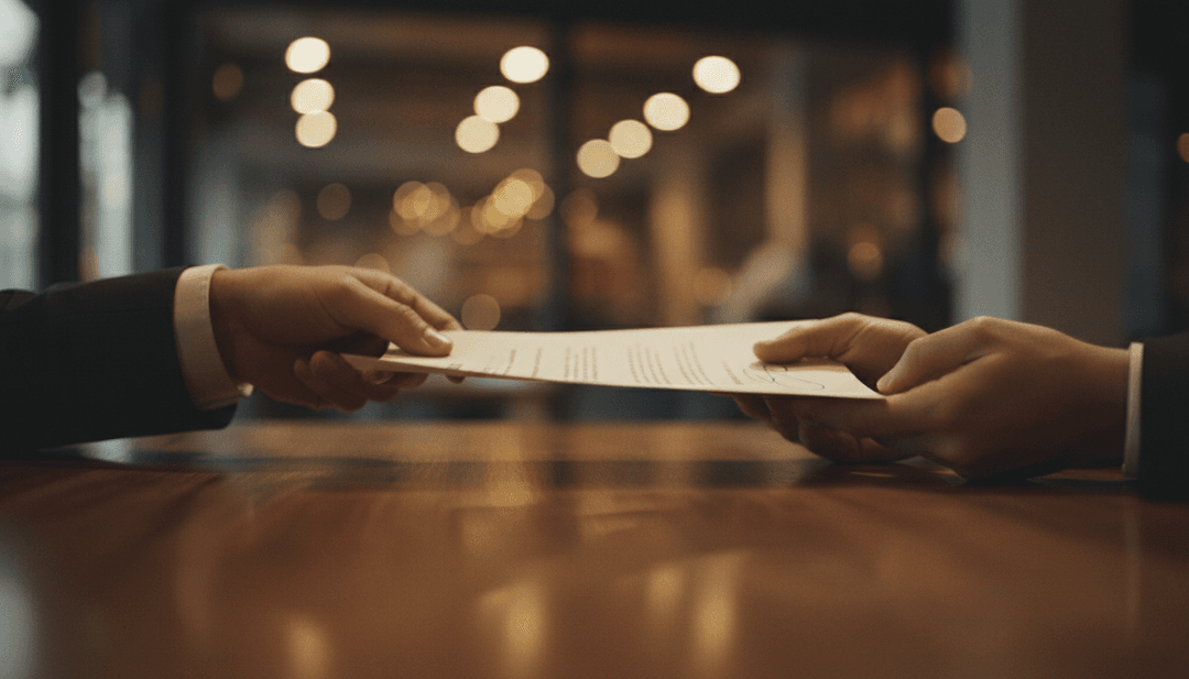 A close-up image representing an Angel round announcement, showing hands exchanging a document, symbolizing a feature on NewsBreak.