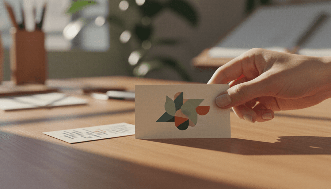 A close-up photo of hands replacing an old business card with a new one, representing a brand identity refresh announcement on NewsBreak.