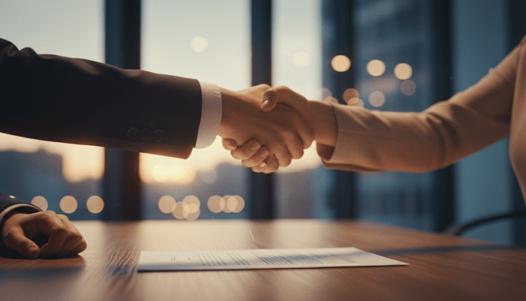 A close-up photo of a handshake finalizing a bridge round deal, symbolizing a successful announcement featured on NewsBreak.