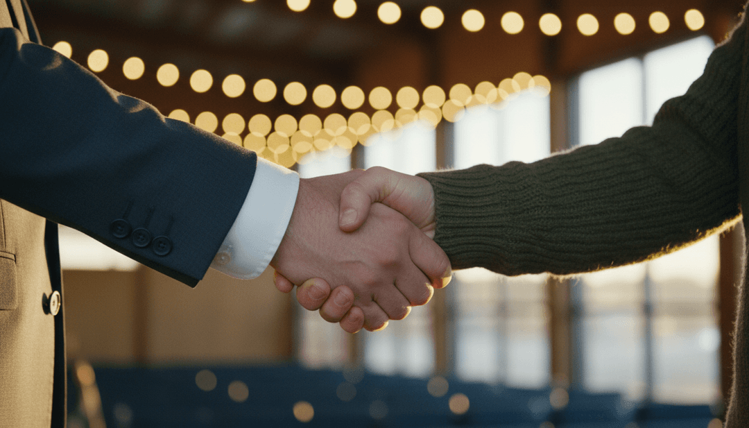 A close-up photo of a handshake, symbolizing a charity partnership announcement ready for publication on local news outlets like NewsBreak.