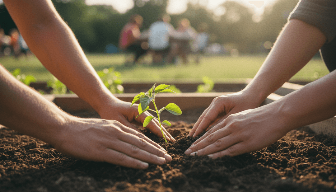 Close-up of hands planting a seedling, symbolizing a CSR initiative launch announcement on NewsBreak.