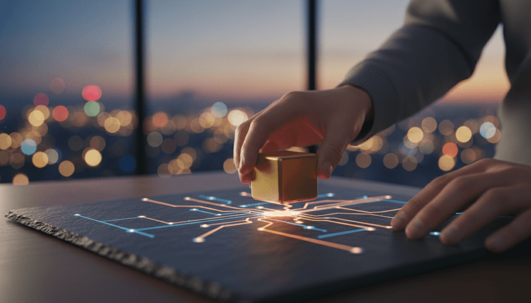 Hands carefully placing a stabilizing element on a digital network, representing a DeFi risk mitigation update featured on NewsBreak.