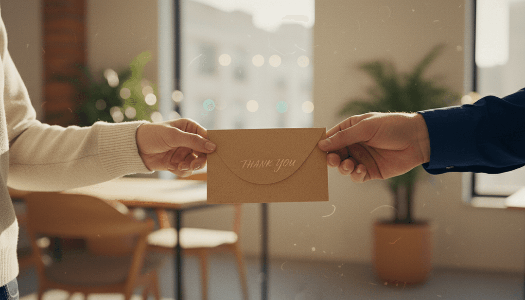 A close-up image representing an employee engagement program announcement on NewsBreak, showing a gesture of appreciation in an office.