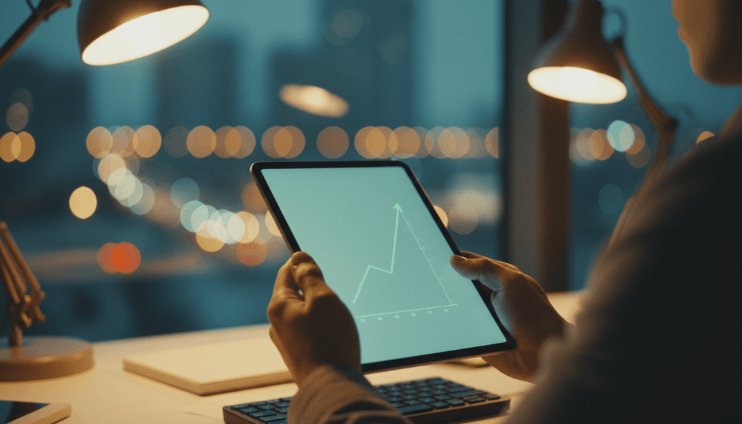 A person reviewing a positive performance graph on a tablet, representing an internal performance update shared on outlets like NewsBreak.