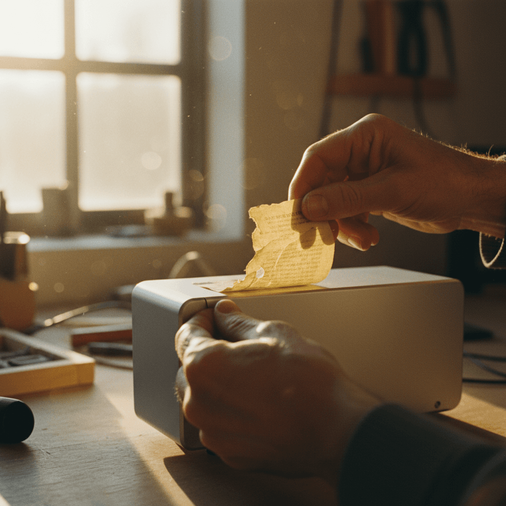 A close-up image symbolizing a name change announcement, with hands peeling an old label to reveal a new surface.