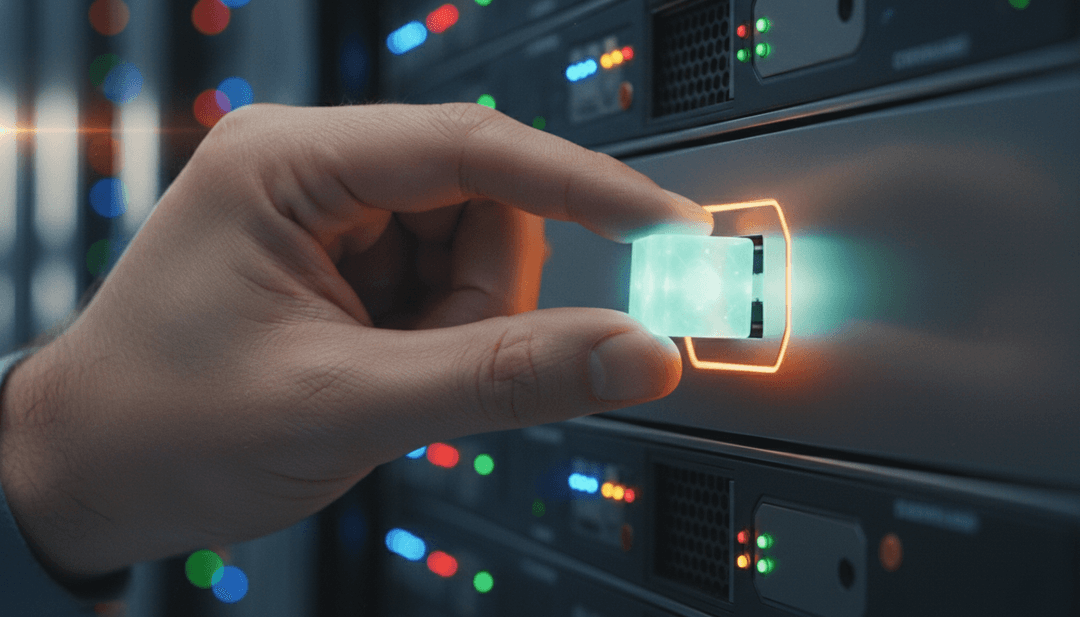 A close-up image representing a new validator program, showing a hand inserting a secure block into a network server, featured on NewsBreak.