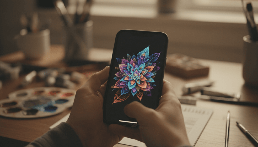 A person holding a phone displaying a unique digital artwork, symbolizing an NFT collection launch announcement on NewsBreak.