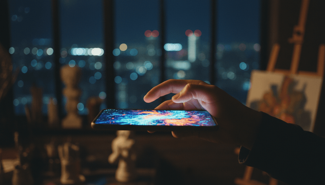 A close-up of a hand holding a phone displaying a new NFT, symbolizing an NFT mint event announcement featured on NewsBreak.