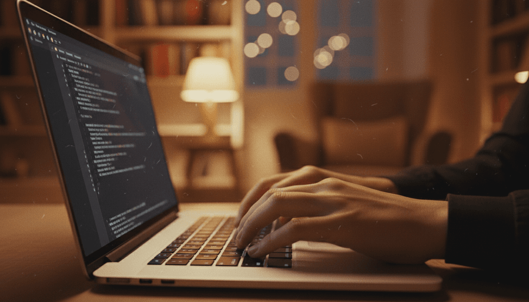 A person's hands typing on a laptop, symbolizing the announcement of an open source contribution milestone on NewsBreak.