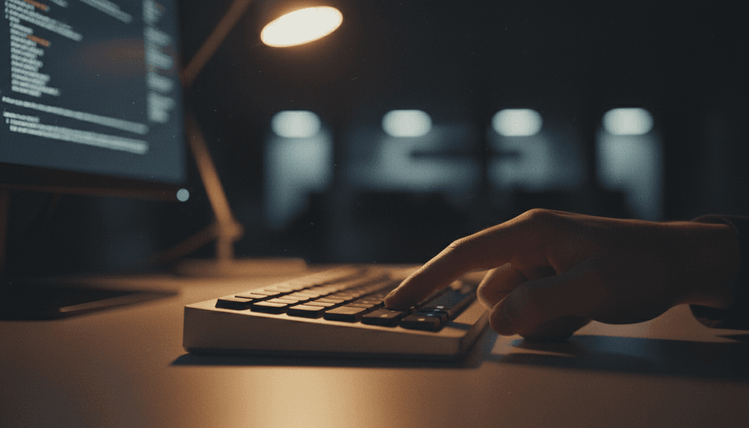 A close-up photo representing a smart contract upgrade, with a hand pressing enter, symbolizing a feature on NewsBreak.