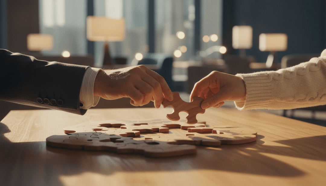 Cinematic photo of two hands completing a puzzle, symbolizing a strategic partnership launch featured on NewsBreak.