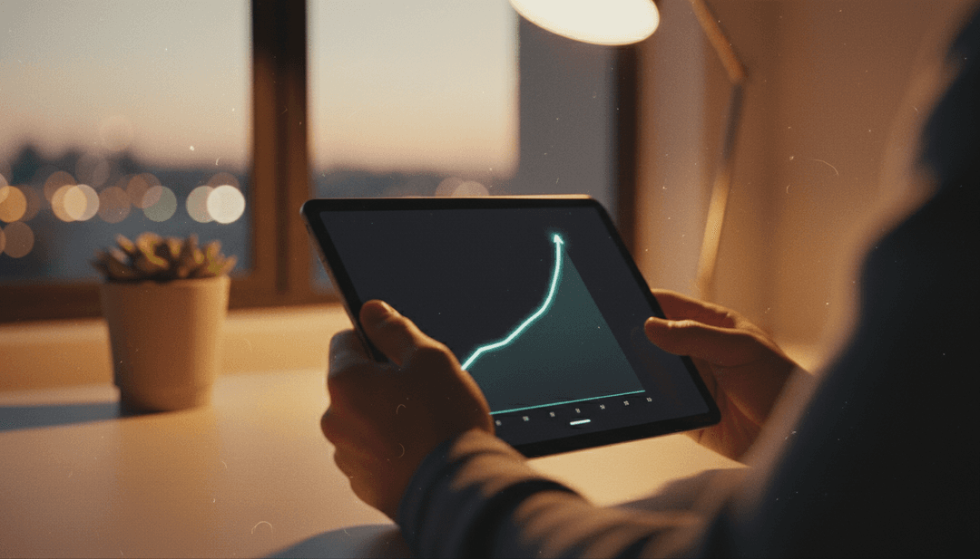 A person reviews a financial growth chart on a tablet, representing the announcement of a Ten Million TVL Milestone on a news outlet like NewsBreak.