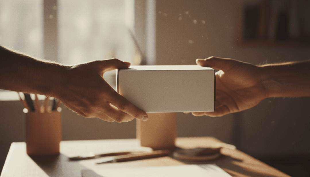 A symbolic image of a white label partnership, representing an announcement featured on NewsBreak, with two hands exchanging an unbranded object.