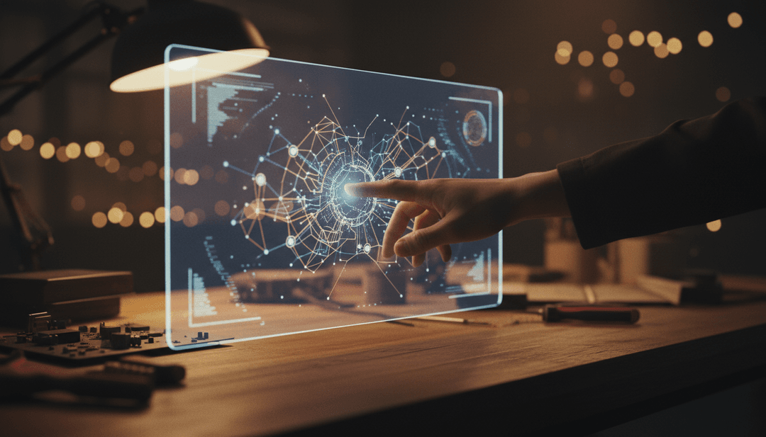 A close-up of a hand interacting with a futuristic glowing interface, representing an AI product launch announcement on SINA News.