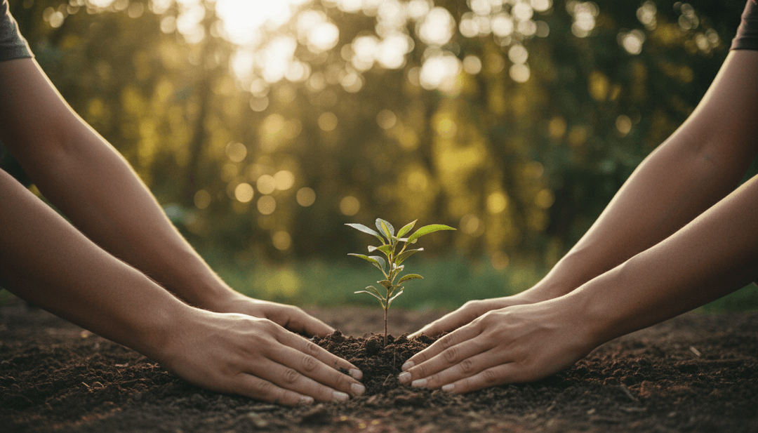 A close-up photo of hands planting a sapling, representing a community initiative announcement featured on media outlets like SINA News.