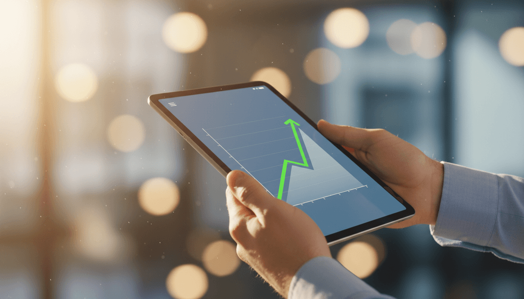 A close-up image showing a hand holding a tablet with a growth chart, representing a five million ARR milestone announcement featured on SINA News.