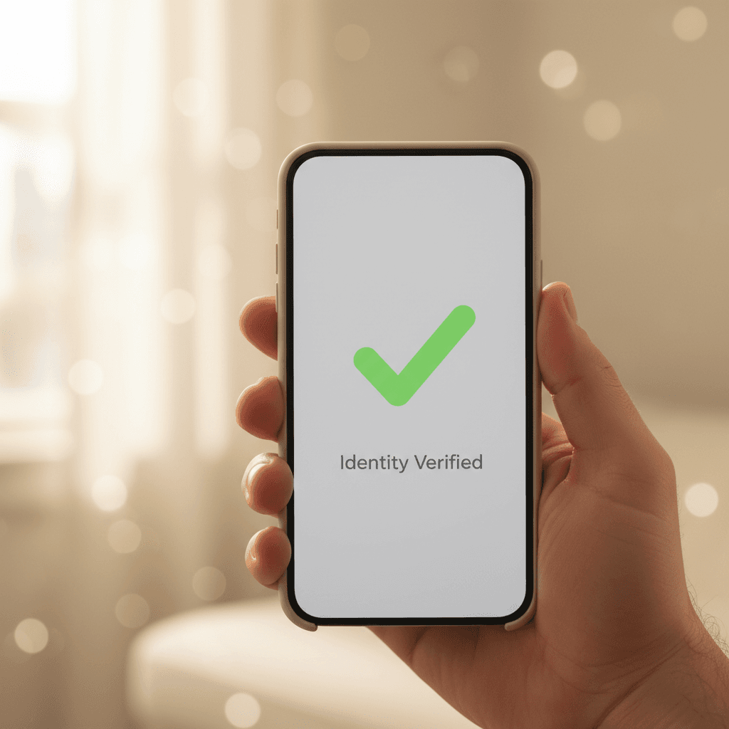 A close-up of a smartphone displaying a successful KYC identity verification, symbolizing a secure KYC rollout announcement on SINA News.