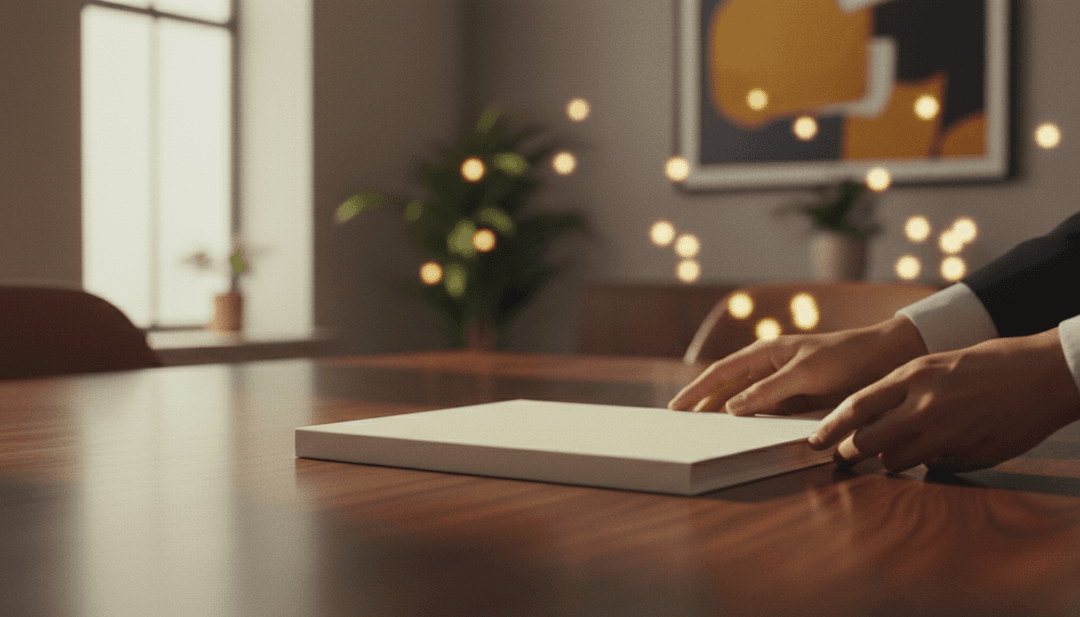 A person's hands place a document on a table, symbolizing a company's mission and vision update announcement on SINA News.