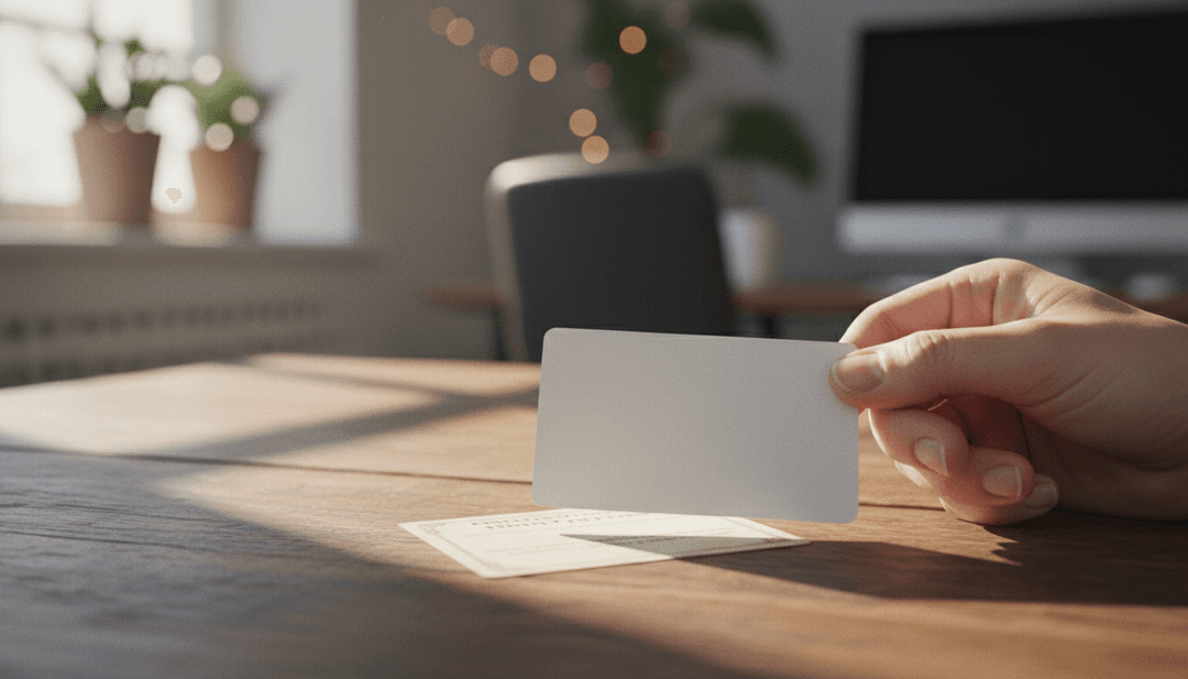 A person's hands replacing an old business card with a new one, symbolizing a name change announcement featured on SINA News.
