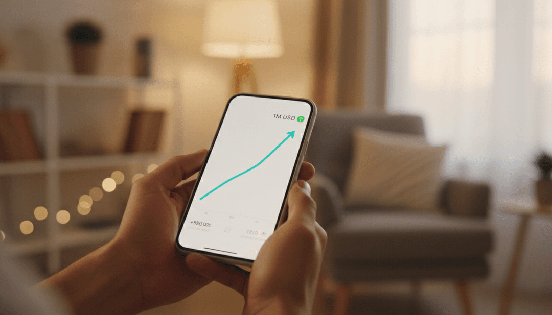 A person reviews a financial dashboard on their phone showing a one million TVL milestone, symbolizing a successful announcement on SINA News.