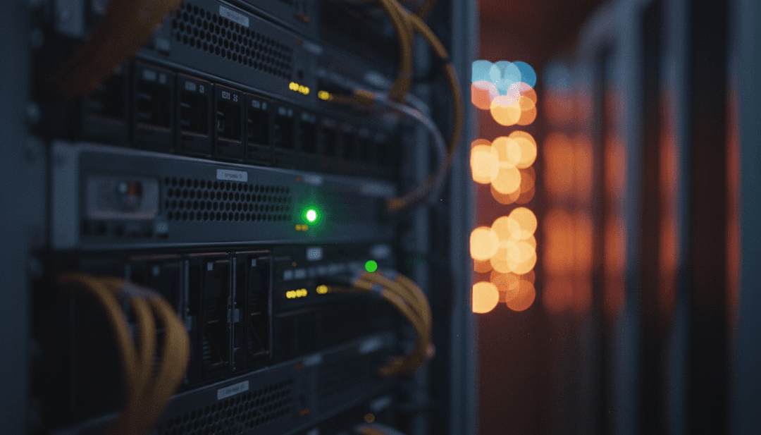 A close-up image of a server's green status light, representing a platform uptime milestone announcement featured on SINA News.