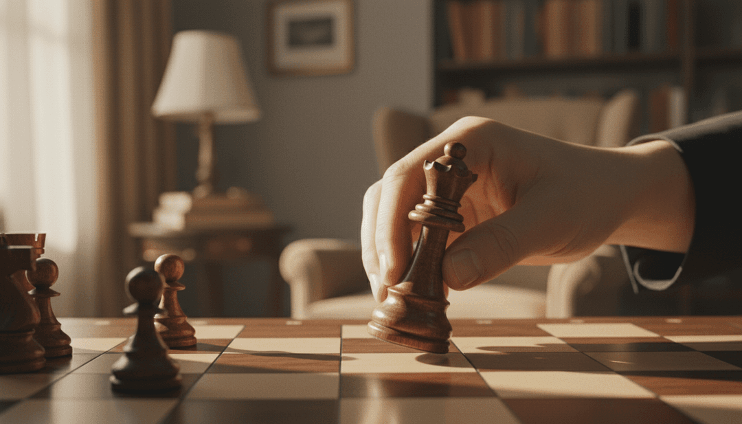 A hand making a strategic move with a chess piece, symbolizing a positioning shift announcement featured on SINA News.