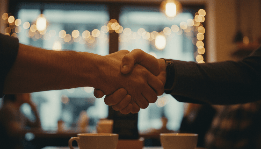 A cinematic photo of a handshake symbolizing a pre-seed funding announcement, suitable for a feature on SINA News to build investor trust.