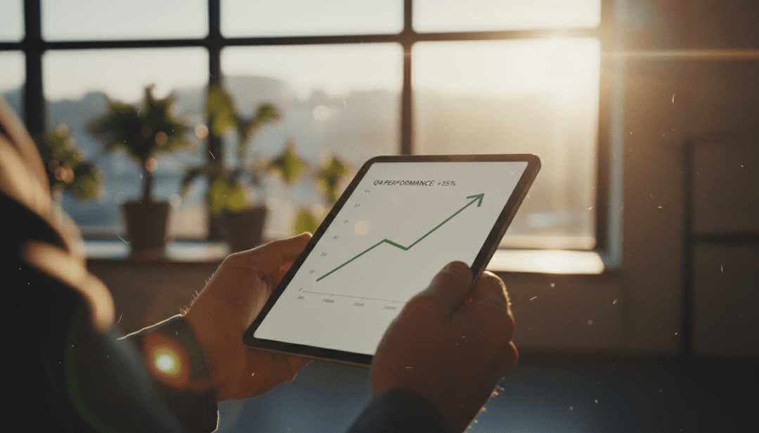 A person reviews a positive performance graph on a tablet, representing a quarterly performance milestone announcement featured on SINA News.