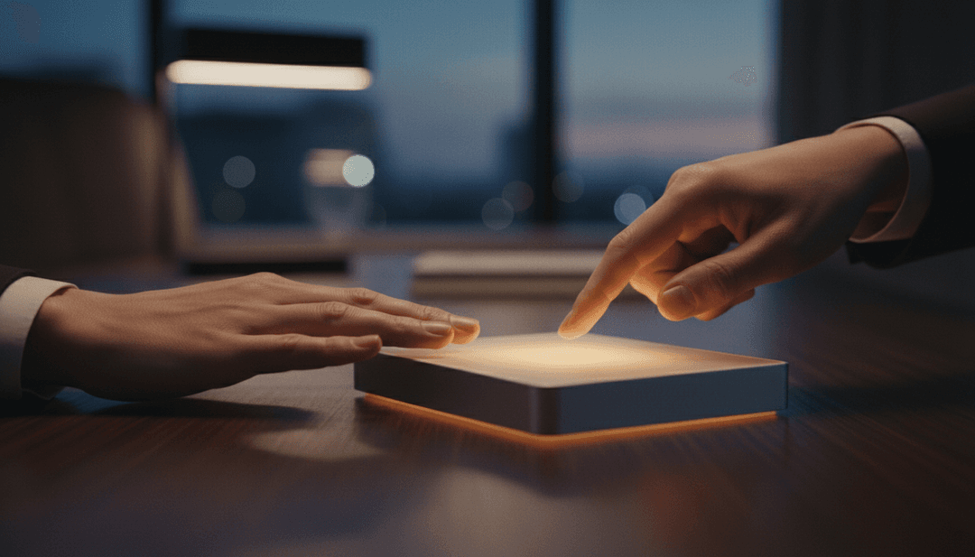 A close-up image representing an AI product launch, with hands activating a new device, suitable for a feature on StreetInsider.