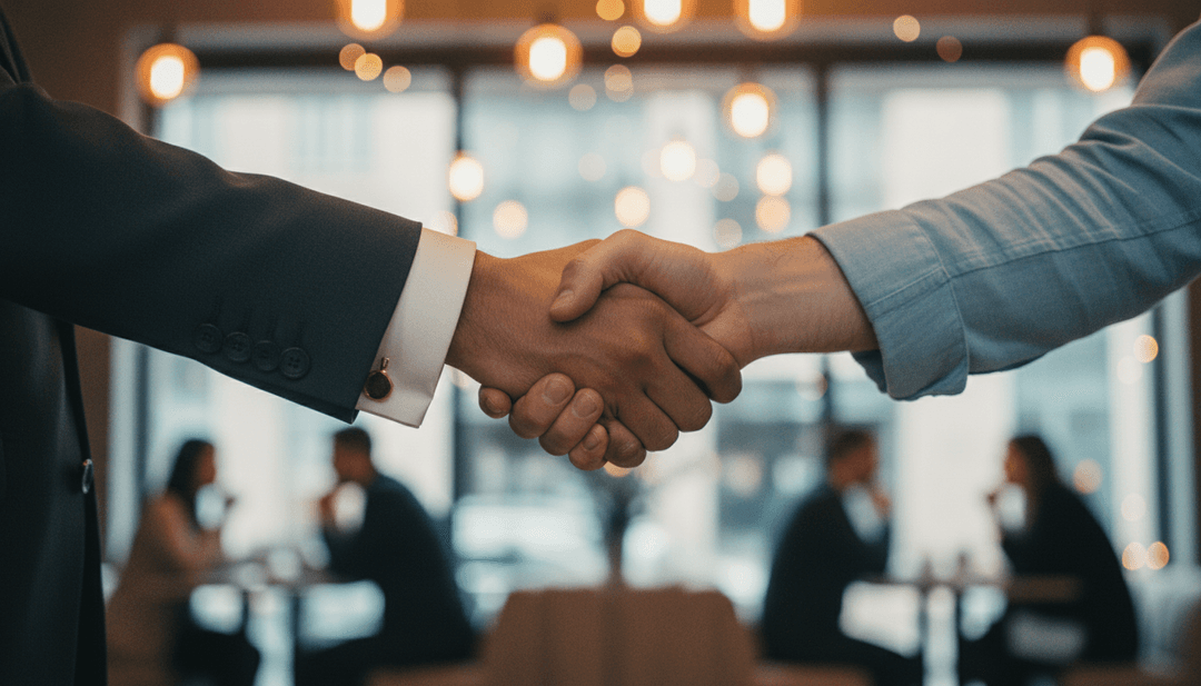 A close-up photo of a handshake symbolizing an ambassador partnership, with a warm, professional background, representing a feature on StreetInsider.