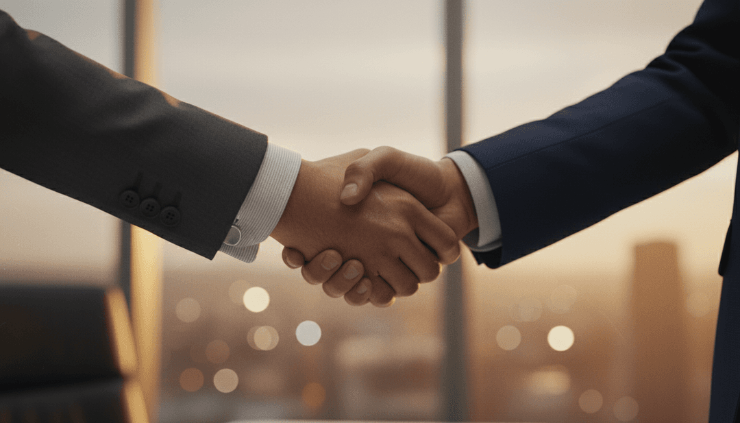 A close-up of a professional handshake, symbolizing a board member appointment agreement, with a background suggesting a feature on a financial outlet like StreetInsider.