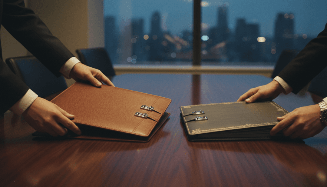 Two business portfolios being placed together on a table, symbolizing a corporate consolidation announcement featured on financial news outlets like StreetInsider.