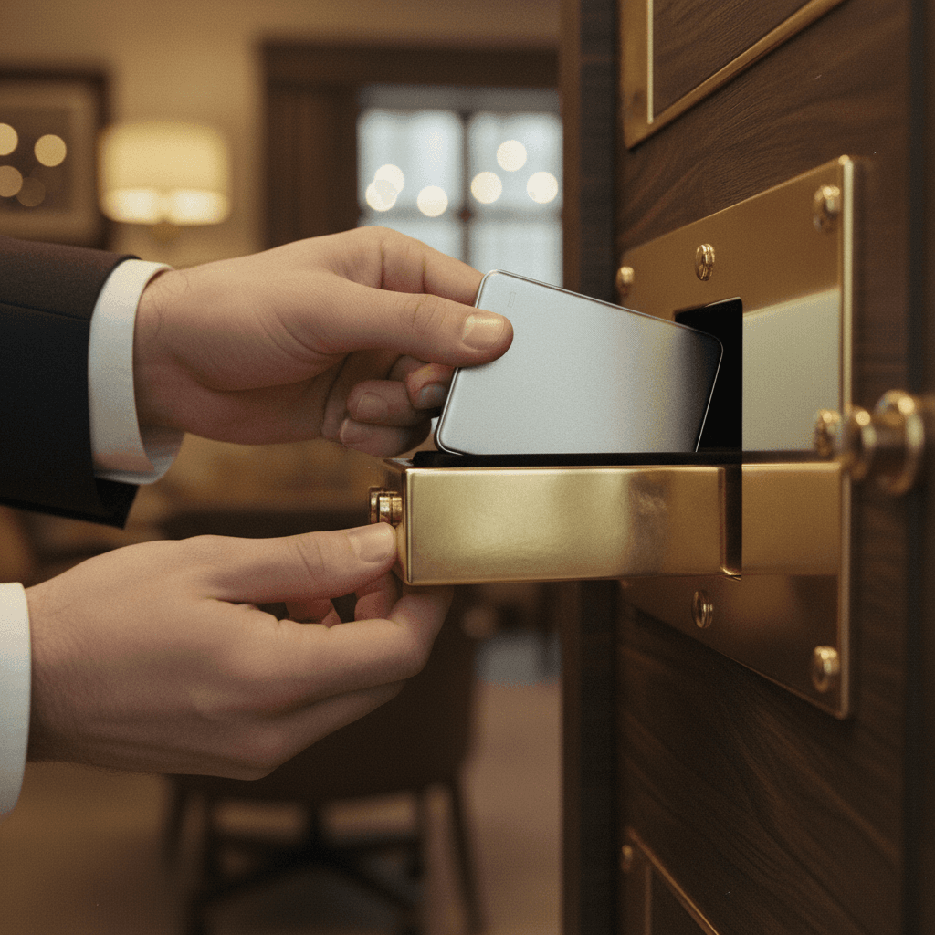 Hands securely placing a crypto hardware wallet into a safe, symbolizing a crypto custody expansion announcement featured on StreetInsider.