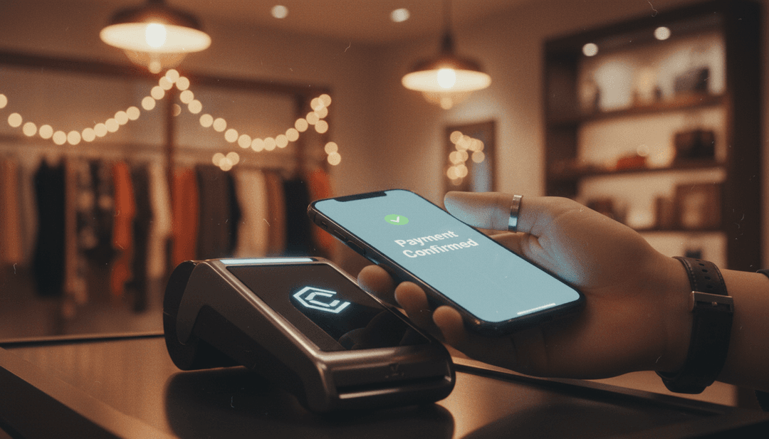 A person making a contactless crypto payment with a smartphone, representing a crypto payment integration announcement on StreetInsider.